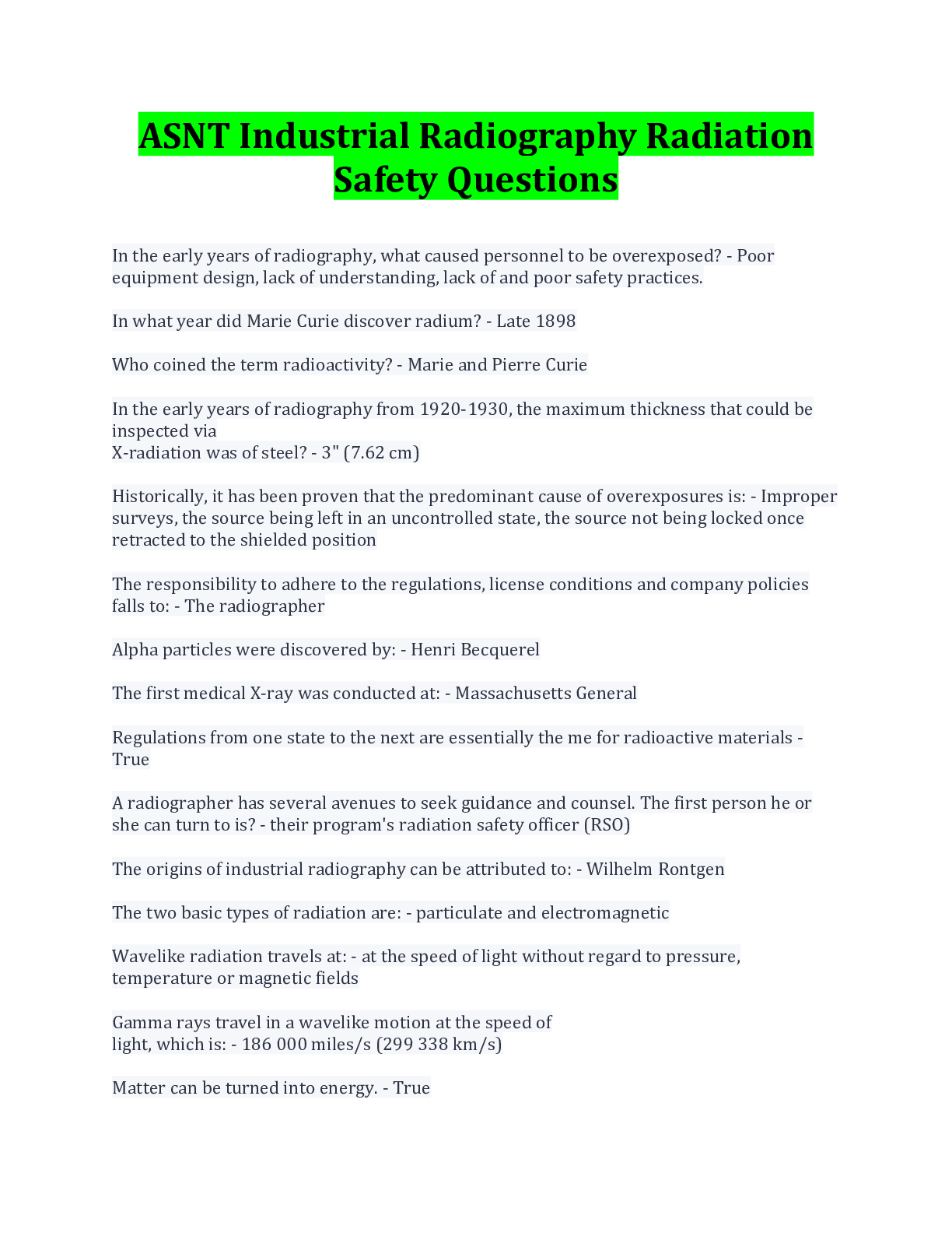 Preview of ASNT Industrial Radiography Radiation Safety Questions And Answers